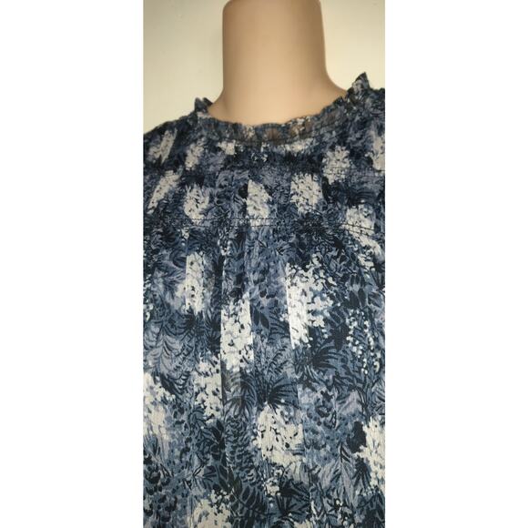 Joie Swing Dress Sz L Baltic Print Navy Blue/Black/White Mini Flowy Chiffon - Picture 5 of 16
